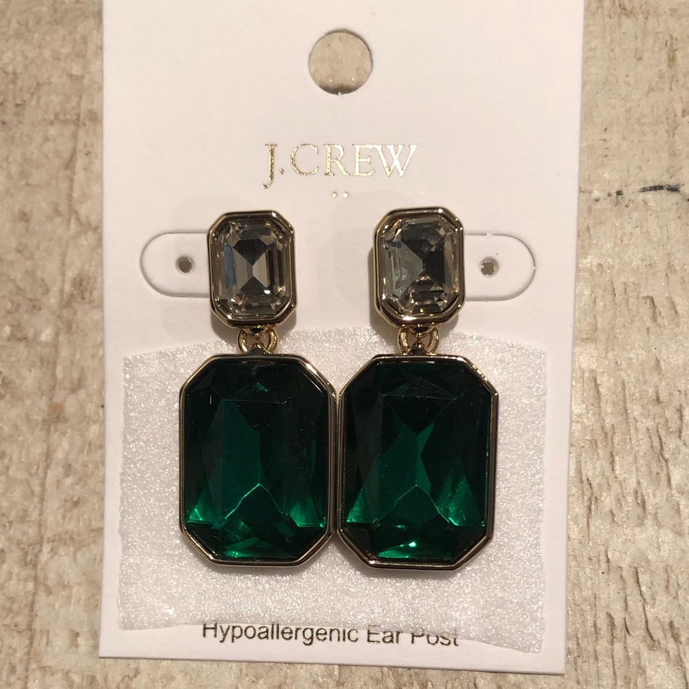 J Crew Crystal Earrings - Green Onyx - Emerald Green - Picture 4 of 5